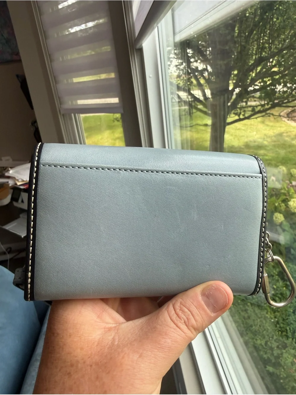 Vintage Coach Est 1941 Leather wallet light blue/navy trim Excellent Condition!